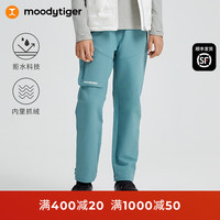 moodytiger 儿童加绒运动裤23年冬季男童女童工装裤子防风保暖宽松长裤 蒿叶绿 160cm