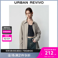 UR冬女装时尚日系通勤口袋宽松长袖开襟衬衫UWL230049 卡其灰 S
