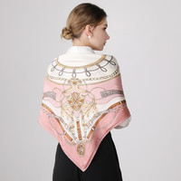 上海故事真丝丝巾女士秋冬季围巾桑蚕丝绸披肩丝巾 宝石链条 粉色