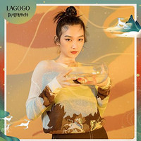 La·go·go 拉谷谷 Lagogo2021新款圆领撞色刺绣装饰针织衫女KCMM478C38