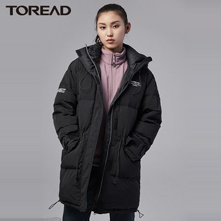 TOREAD 探路者 连帽中长款时尚防风蓄热保暖女式羽绒服 带抽绳TADI92775