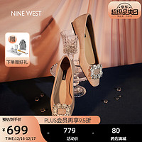 NINE WEST/玖熙羊反绒浅口单鞋女闪钻方扣时尚低跟单鞋NH207011SK  杏色 38