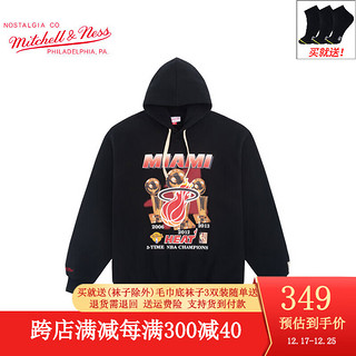 mitchell & ness 男女连帽卫衣 NBA湖人公牛热火夺冠款套头衫MN薄绒加厚棉秋冬外套 热火队 XXL