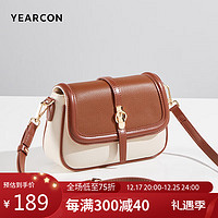 YEARCON 意尔康 包包女包撞色单肩包百搭斜挎包女士马鞍包37W24326-920棕色/米白