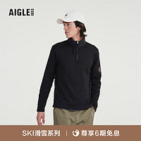 AIGLE【滑雪系列】艾高冬季保暖四面弹半拉链抓绒衣男 黑色 AN421 L(170/92A)