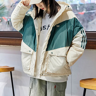 阿迪达斯 （adidas）（adidas） 三叶草女装 冬季运动服出行防风舒适保暖时尚连帽 HS9518/白绿/舒适保暖/偏大两码 M