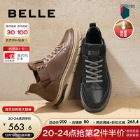 百丽厚底休闲鞋男新商场同复古工装高帮板鞋加绒8CY01DM3 棕色-绒里 42