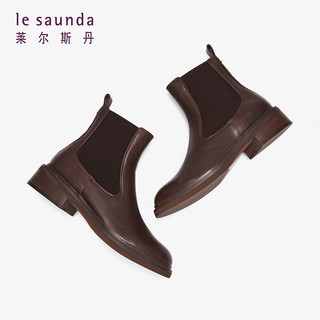 莱尔斯丹 le saunda冬时尚英伦圆头粗跟切尔西靴短筒女靴烟筒靴4T39002 咖啡色 BRL 35