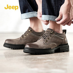 Jeep 吉普 男鞋复古简约低帮马丁鞋舒适耐磨户外工装靴厚底商务休闲鞋