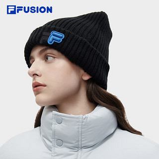 FILA FUSION 斐乐潮牌款小F多彩针织帽2023冬时尚毛线帽 深黑-A-BK