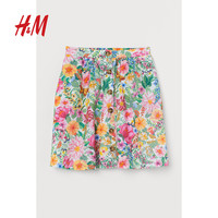 H&M HM童装女童半身裙夏季柔软棉质梭织前扣式花卉印花半身裙0939396