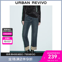 UR冬女装时尚复古休闲百搭高腰直筒牛仔长裤UWJ830044 蓝色 25