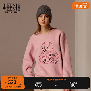 Teenie Weenie小熊加绒卫衣女20少女感圆领卫衣套头时尚简约休闲 粉色 165/M