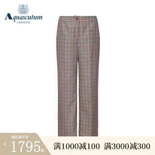 AQUASCUTUM/雅格狮丹中咖色格纹女式休闲裤Q4664EL011 中啡 S