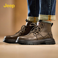Jeep 吉普 男鞋高帮英伦风机车靴潮流复古耐磨马丁靴男士休闲厚底工装靴