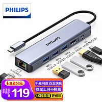 PHILIPS 飞利浦 Type-C扩展坞USB-C转HDMI转接头千兆网线口拓展坞华为苹果电脑转换器适用macbook雷电4笔记本ipad平板