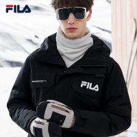 FILA 斐乐 官方男子中长款羽绒服冬季时尚字母印花连帽保暖外套