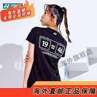 YONEX2023韩国尤尼克斯羽毛球服男女款印花字母速干圆领T恤 女上衣-黑色 45天左右发货 S