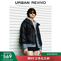 URBAN REVIVO UR冬女装时尚高街小众撞色层次假两件宽松羽绒服UWV130057 正黑 L