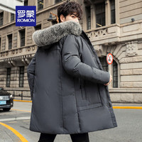 罗蒙（ROMON）中长款加厚羽绒服男士冬季可拆卸连帽大毛领外套保暖极寒上衣 灰色 170(100-125斤)