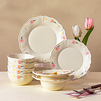 摩登主妇 芍药系列碗盘陶瓷餐具家用双耳沙拉碗好看的小碗盘子 奶白芍药4.75英寸饭碗 产品尺寸见
