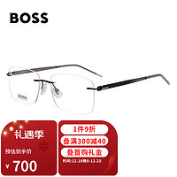 HUGO BOSS 男女款无框镜框黑枪色镜腿光学眼镜架眼镜框1305F TI7 58MM