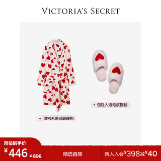 VICTORIA'S SECRET 时尚保暖舒适系带睡袍家居服拖鞋套装 浪漫之心 XS/S+L（39-40）