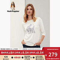 Hush Puppies暇步士女装秋季纯棉印花五分袖T恤女 白色1-019 L