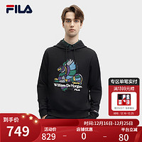 FILA×V&A联名系列斐乐男子针织连帽上衣2024春休闲舒适卫衣 正黑色-BK 170/92A/M