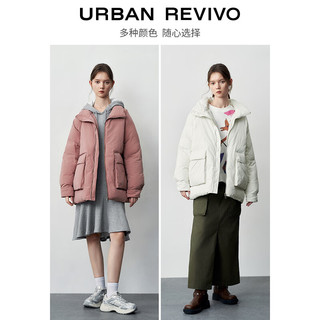 UR冬女时尚简约百搭立领双口袋宽松棉服外套UWL130049 象牙白 S