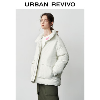 UR冬女时尚简约百搭立领双口袋宽松棉服外套UWL130049 象牙白 S