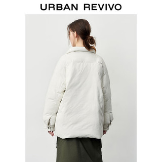 UR冬女时尚简约百搭立领双口袋宽松棉服外套UWL130049 象牙白 S