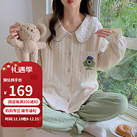 婧麒（JOYNCLEON）空气棉月子服睡衣女秋冬季套装产后产妇喂奶哺乳期家居服 绿色-Jyz100645 XXL