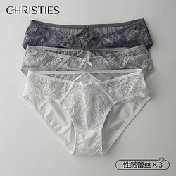 Christies 内裤女蕾丝性感女士内裤少女生低腰透气薄款少妇抗菌裆裤头3条装