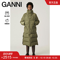 GANNI 冬季橄榄绿高领长款棉衣大衣外套 F6448861
