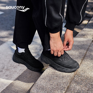 Saucony索康尼男女运动休闲鞋CYBER WEB皮面保暖厚底缓震舒适黑39