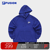 FILA FUSION斐乐潮牌男子针织连帽上衣纯棉宽松卫衣 苏格里蓝-BU 185/104A/XXL