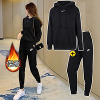 耐克（NIKE）官网 女子秋冬保暖运动套装 潮流连帽针织宽松舒适休闲卫衣套头衫 DQ5861-010+BV4096-010/两件套 L-165