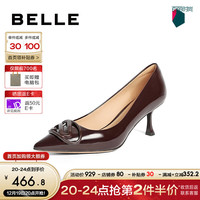 百丽时尚休闲高跟鞋女24春季真皮商场同款百搭单鞋3Y617AQ4 酒红色 37