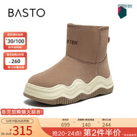 百思图时尚休闲雪地靴厚底圆头女短靴CD097DD3 卡其灰 38