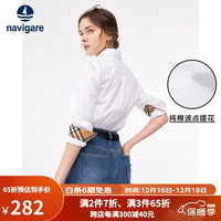 Navigare意大利小帆船衬衫女长袖秋季纯棉提花衬衣 漂白 L