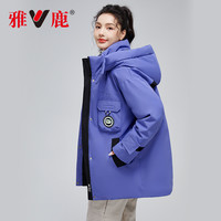 YALU 雅鹿 羽绒服女短款派克服连帽户外运动工装黑色外套X