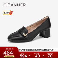 C.BANNER千百度【静音系列】粗高跟羊皮乐福鞋女2024春季单鞋 黑色 34