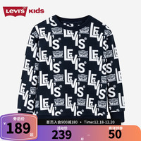 Levi's 李维斯童装男童套头满印卫衣儿童运动休闲上衣 深宝蓝色 120/60