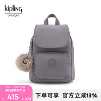 kipling 凯普林 女款轻便帆布时尚休闲潮流书包双肩包|MARIGOLD 灰底银线格纹印花