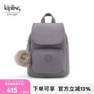 kipling 凯普林 女款轻便帆布时尚休闲潮流书包双肩包|MARIGOLD 灰底银线格纹印花