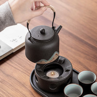 福易阁 提梁壶陶瓷茶壶功夫暖茶炉单壶煮茶器蜡烛加热底座粗陶温茶炉套装