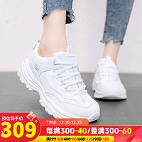 斯凯奇（SKECHERS）女鞋23官网秋季纯黑熊猫鞋减震休闲鞋厚底老爹鞋透气运动鞋 白色-WHT 买家秀征集/晒图返现十元