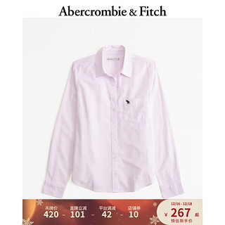 ABERCROMBIE & FITCH女装 小麋鹿白领气质通勤纯色百搭美式复古长袖衬衫 355470-1 浅粉红色条纹 XL (170/112A)