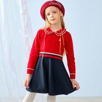 暇步士 女童线织长袖连衣裙秋装儿童淑女裙拜年服保暖